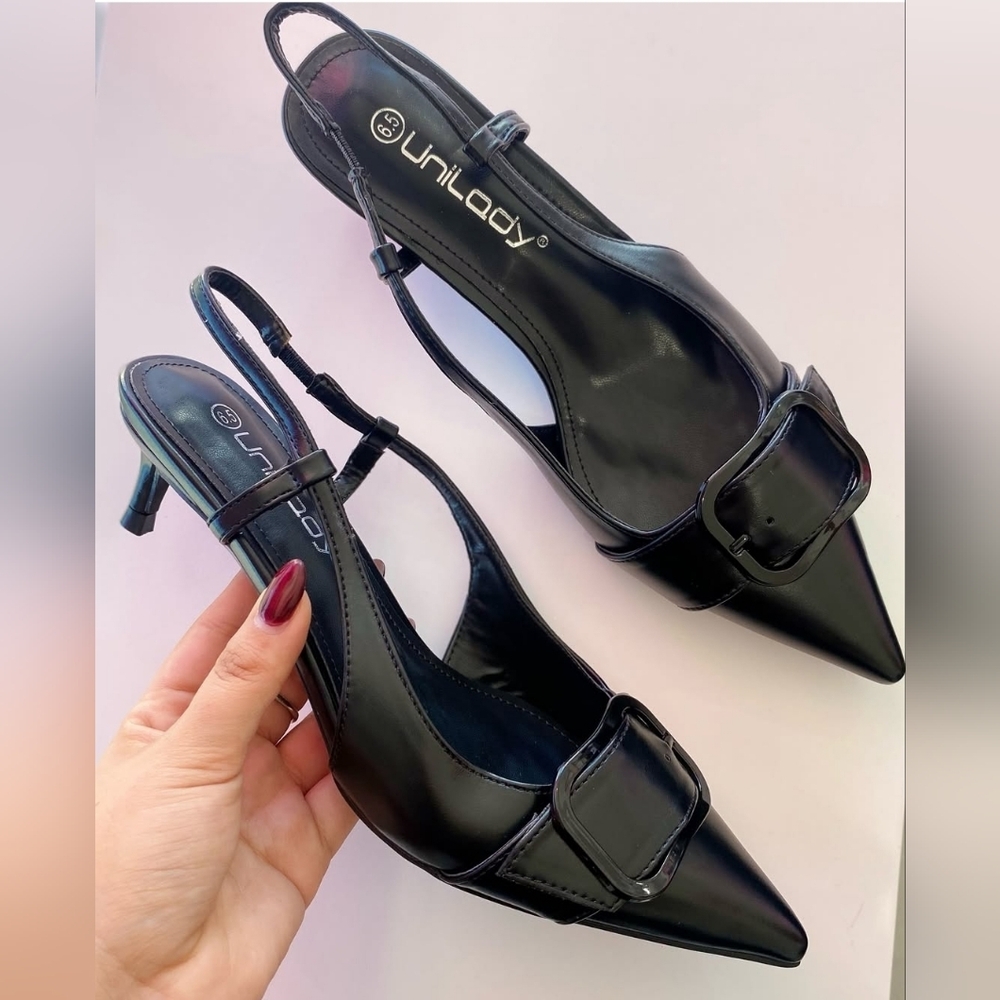 Elegant Black Slingback Kitten Heels